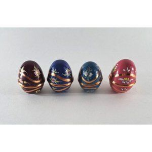 Vintage Hand Painted Metal Easter Eggs Spring Floral Colorful Seasonal Set Of 4